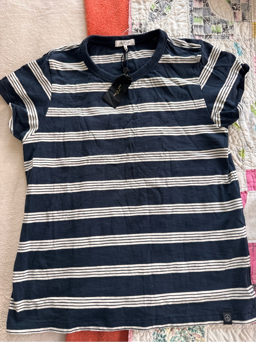rag & bone Navy and White Striped Short Sleeve Tee